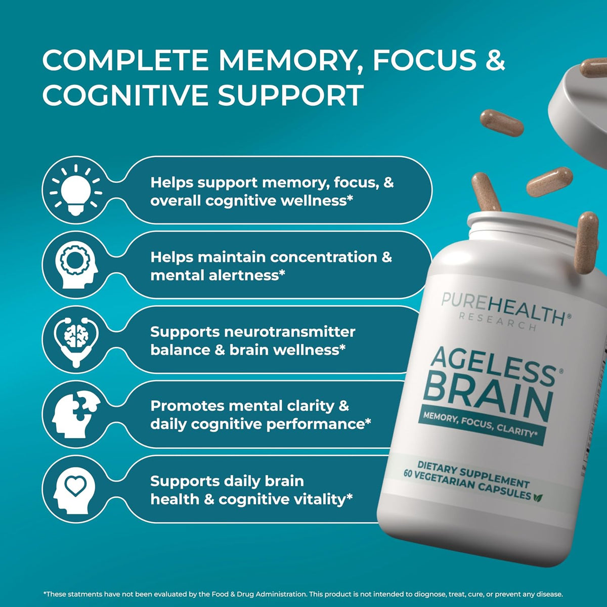 Click to see full view PUREHEALTH RESEARCH Ageless Brain - Supplements for Memory and Focus