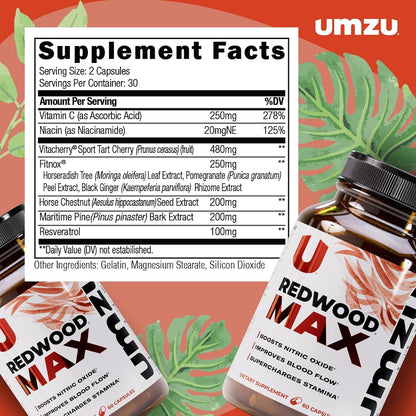 UMZU Redwood Max Nitric Oxide Booster, 1 Month Supply