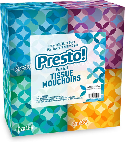 Presto! Premium 3-Ply Tissues (4-Box Bundle) – Soft Household Essential