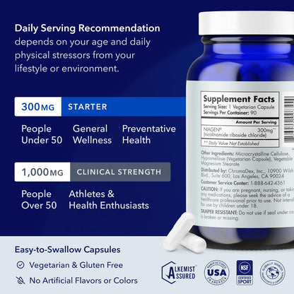 TRU NIAGEN NAD+ Supplement, Nicotinamide Riboside 300mg, 90 Daily Servings