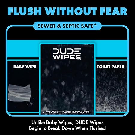 DUDE Wipes Unscented Flushable Wipes (48 Count) – Extra-Large & Gentle for Sensitive Skin | Septic & Sewer Safe