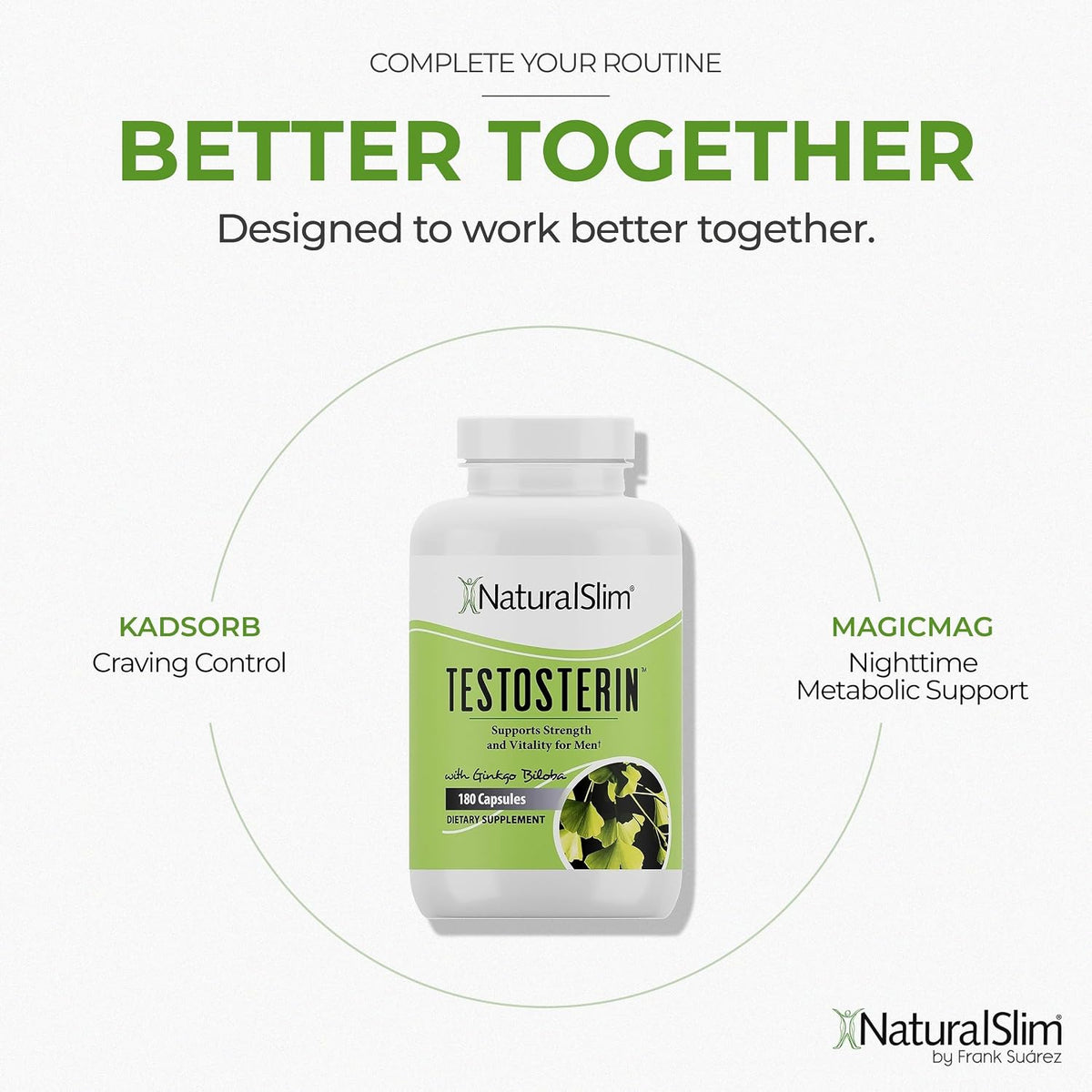 NaturalSlim Testosterin Testosterone Support with Ginkgo Biloba, 180 Capsules