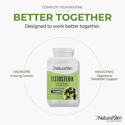 NaturalSlim Testosterin Testosterone Support with Ginkgo Biloba, 180 Capsules