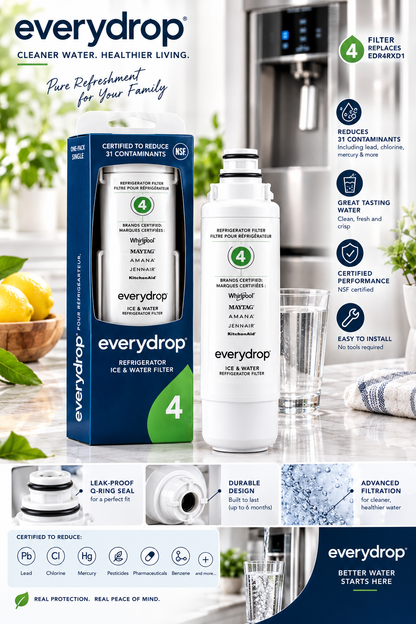 everydrop by Whirlpool Ice & Water Refrigerator Filter 4, Green, EDR4RXD1