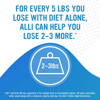 alli Weight Loss Diet Pills, Orlistat 60 mg Capsules, Non Prescription Weight Loss Aid, 120 Count Refill Pack (46925)