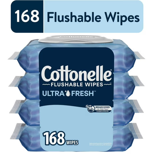 Cottonelle Ultra Fresh Flushable Wet Wipes, Fresh Cleansing Bathroom Wipes, 4 Flip-Top Packs