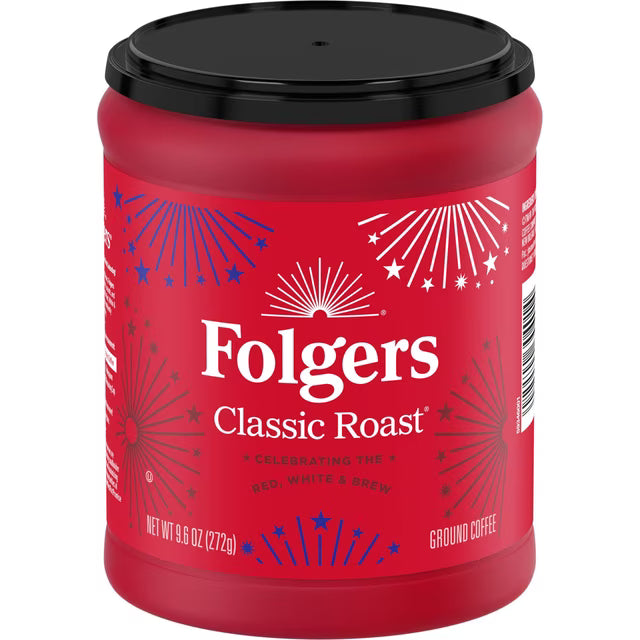 Folgers Classic Roast Medium Roast Ground Coffee, Limited Edition Canister for America’s 250th Anniversary, 9.6 oz