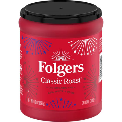 Folgers Classic Roast Medium Roast Ground Coffee, Limited Edition Canister for America’s 250th Anniversary, 9.6 oz