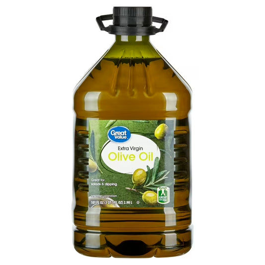 Great Value Extra Virgin Olive Oil, 101 fl oz Bottle, Premium Olive Oil for Cooking, Dressings, Marinades & Everyday Use