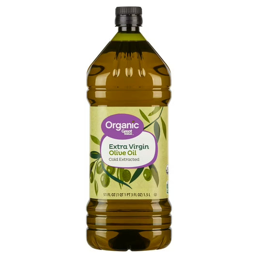 Great Value Organic Extra Virgin Olive Oil, 51 fl oz Bottle, Premium Organic Olive Oil for Cooking, Dressings & Everyday Use
