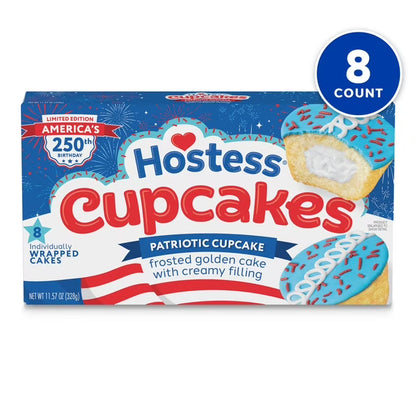 ( 4 PACK ) Hostess Patriotic Cupcakes, Golden Snack Cakes, 11.57 oz Box (32 Pouches)