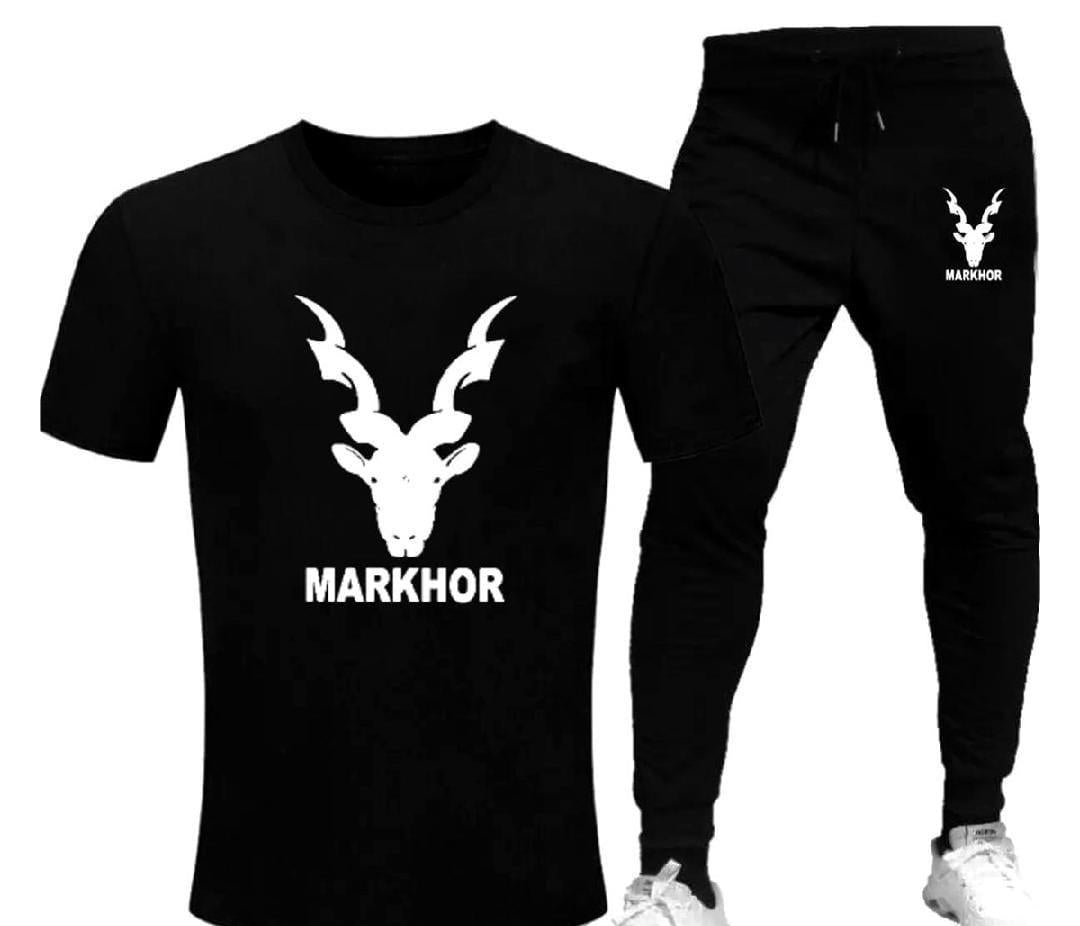 Men Dri Fit Markhor Print Track Suit Black White