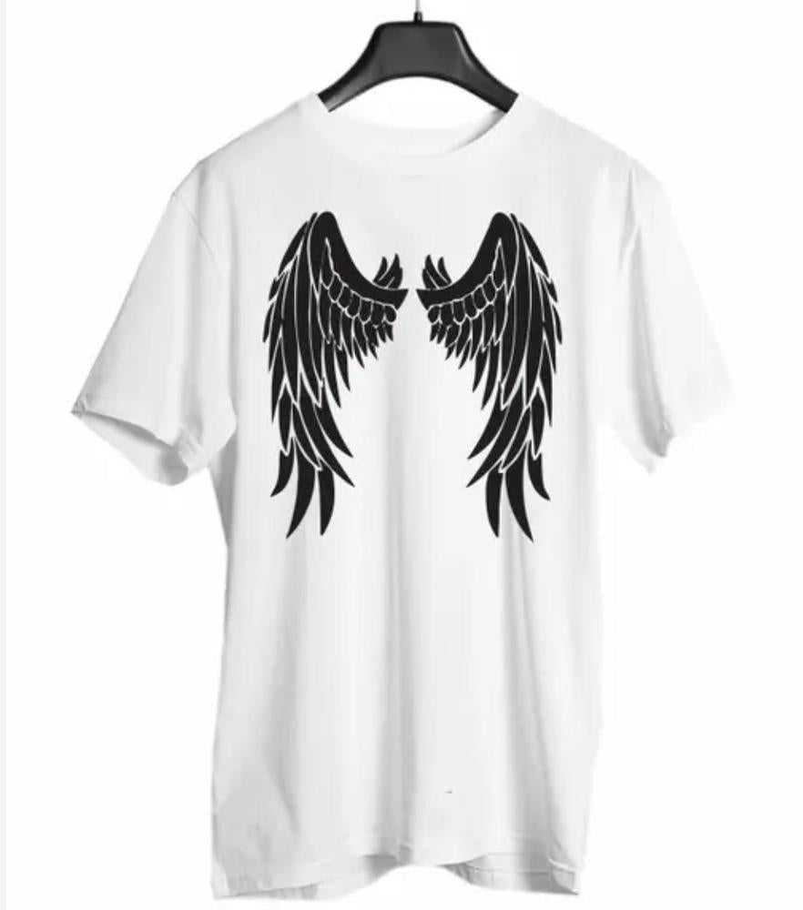 Men White Angel Wings Printed T-Shirt Set Medium to XL