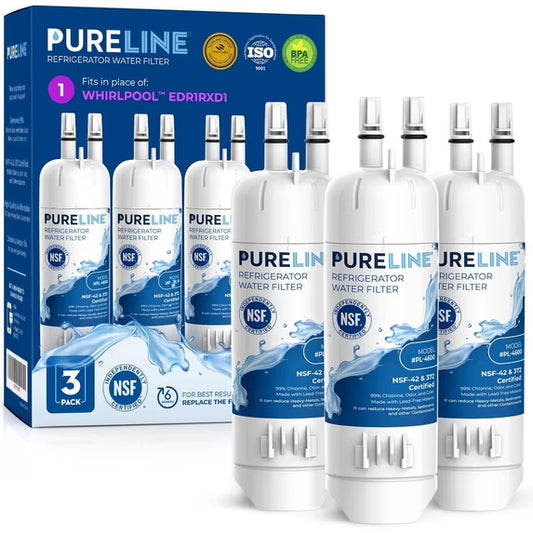 Pureline Whirlpool® EDR1RXD1 Replacement for Everydrop Filter 1, W10295370A, P8RFWB2L, P4RFWB, Kenmore® 46-9081 Refrigerator Water Filter (3 Pack)