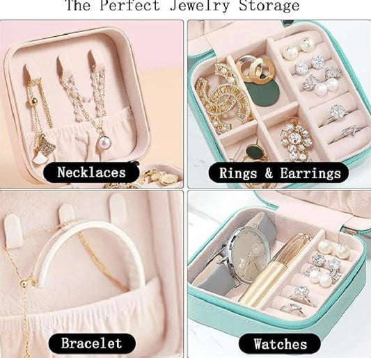 Pink PU Leather Jewelry Box for Women Travel Gift