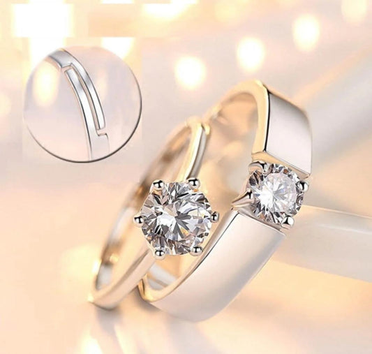 Silver Plated Couple Rings Set Adjustable Elegant Jewelry