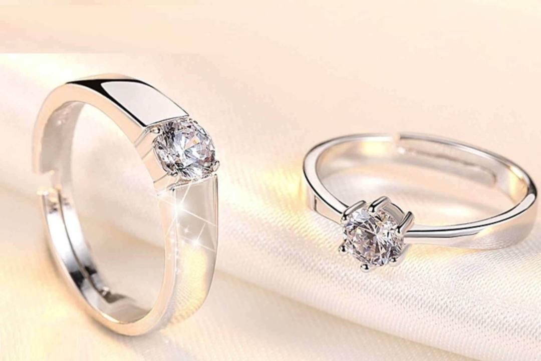 Silver Plated Couple Rings Set Adjustable Elegant Jewelry