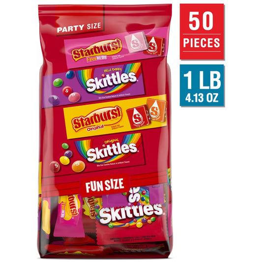 SKITTLES & STARBURST Fun Size Chewy Candy Variety Bag, Party Size, Assorted Fruit Flavored Candy, 20.13 oz Bulk Bag