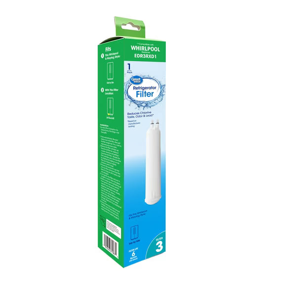 Great Value Refrigerator Water Filter Replacement for Whirlpool EveryDrop Filter 3, EDR3RXD1, 1 Pack
