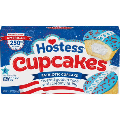 ( 2 PACK ) Hostess Patriotic Cupcakes, Golden Snack Cakes, 11.57 oz Box (16 Pouches)