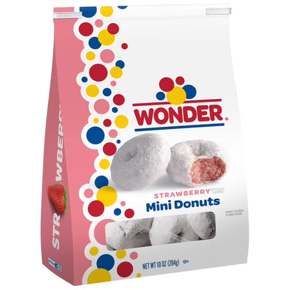 Wonder Strawberry Flavored Mini Donuts, Shareable Strawberry Donuts, 10 oz Bag