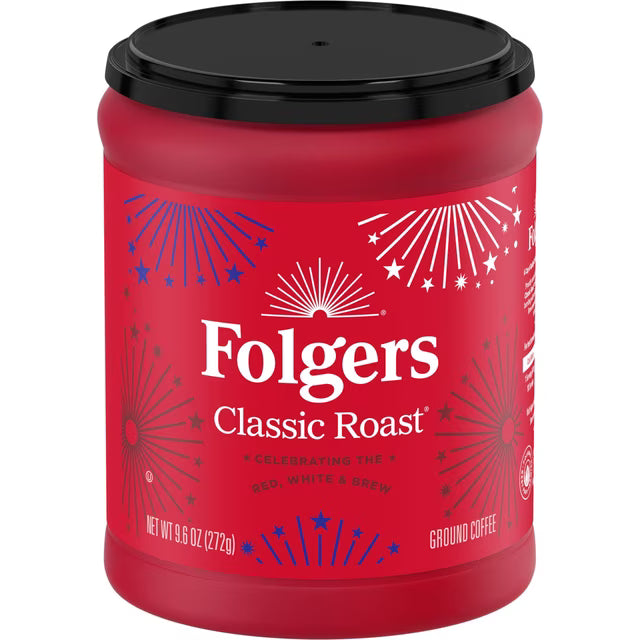 Folgers Classic Roast Medium Roast Ground Coffee, Limited Edition Canister for America’s 250th Anniversary, 9.6 oz