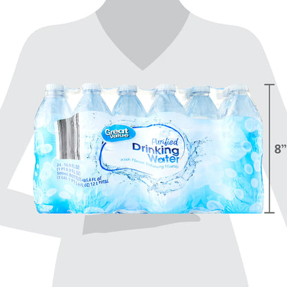 Great Value Purified Drinking Water, Bottled Water, 16.9 fl oz Bottles, 24 Count Pack